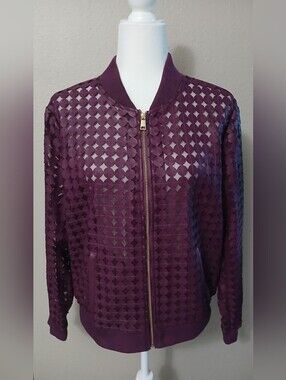 Colleen Lopez Plum Mesh Bomber Jacket with Gold Zipper